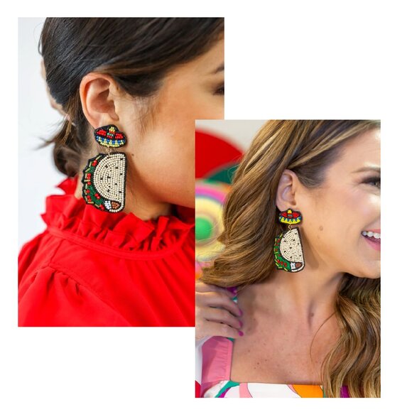 NEW Coin Pouch & Earrings TACO NIGHT Mexican Fiesta Seed Beaded GIFT SET - Picture 3 of 6